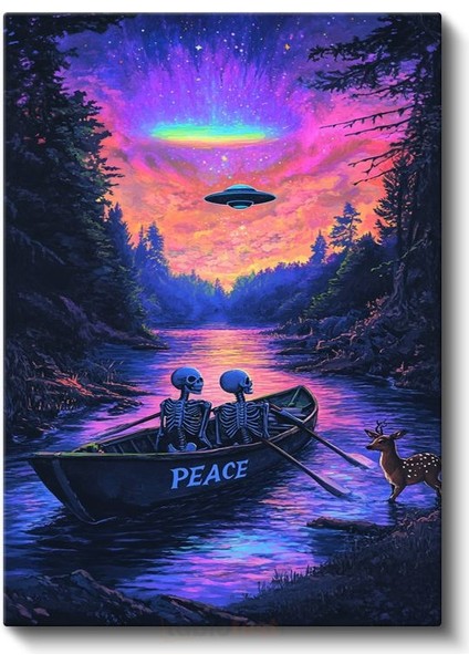 Iskeletler ve Ufo - Ölümün Huzur Yolculuğu Kanvas Tablo fiyatları