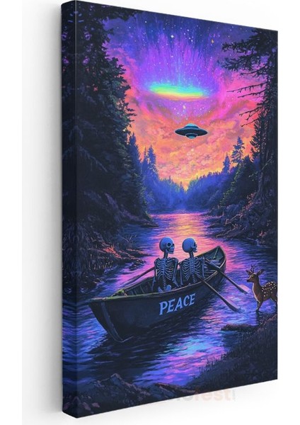 Iskeletler ve Ufo - Ölümün Huzur Yolculuğu Kanvas Tablo modelleri