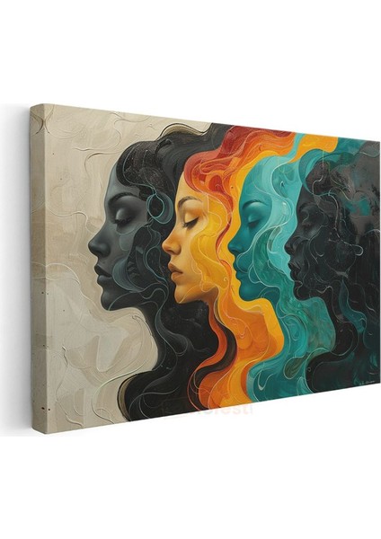 Renkli Silüetler - Çoklu Yüz Profilleri Kanvas Tablo modelleri