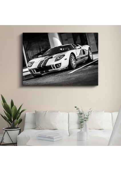 Ford Gt - Siyah Beyaz Çizgili Amerikan Spor Otomobili Kanvas Tablo