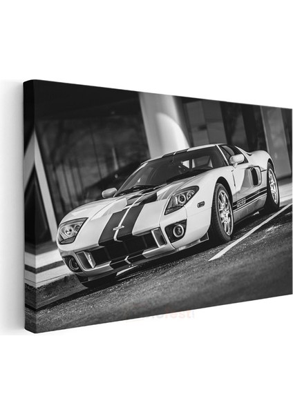 Ford Gt - Siyah Beyaz Çizgili Amerikan Spor Otomobili Kanvas Tablo modelleri