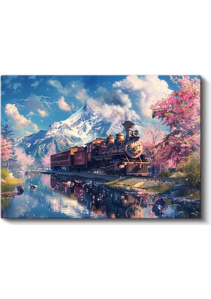 Buharlı Tren - Dağ Manzarasında Nostaljik Yolculuk Kanvas Tablo fiyatları
