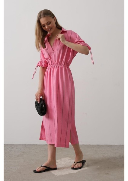 Beli Lastikli Elbise - Pembe