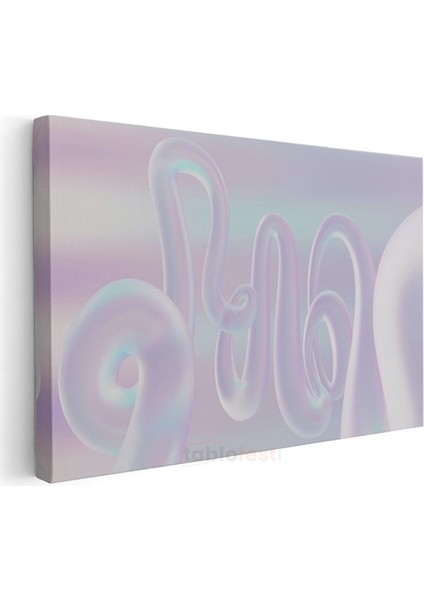 Holografik Spiraller - Pastel Mor ve Turkuaz Soyut Formlar Kanvas Tablo modelleri