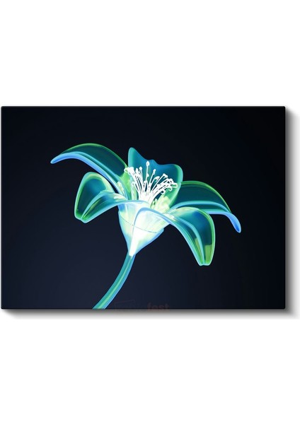 Neon Zambak - Mavi-Yeşil Tonlarında Dijital Çiçek Illüstrasyonu Kanvas Tablo fiyatları