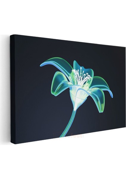 Neon Zambak - Mavi-Yeşil Tonlarında Dijital Çiçek Illüstrasyonu Kanvas Tablo modelleri
