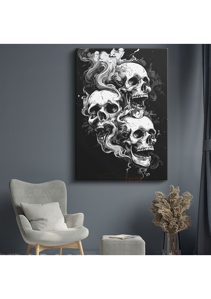 Duman Kafatasları - Ölümün Dansı ve Varoluşun Gölgesi Kanvas Tablo