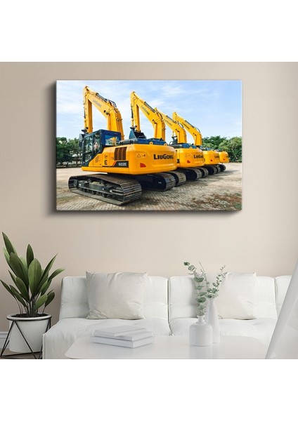 Liugong Ekskavatör Filosu - Sarı Iş Makineleri Dizisi Kanvas Tablo
