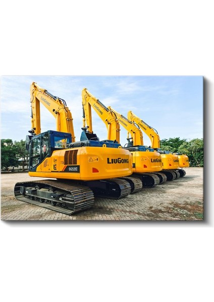 Liugong Ekskavatör Filosu - Sarı Iş Makineleri Dizisi Kanvas Tablo fiyatları