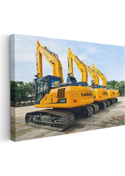 Liugong Ekskavatör Filosu - Sarı Iş Makineleri Dizisi Kanvas Tablo modelleri