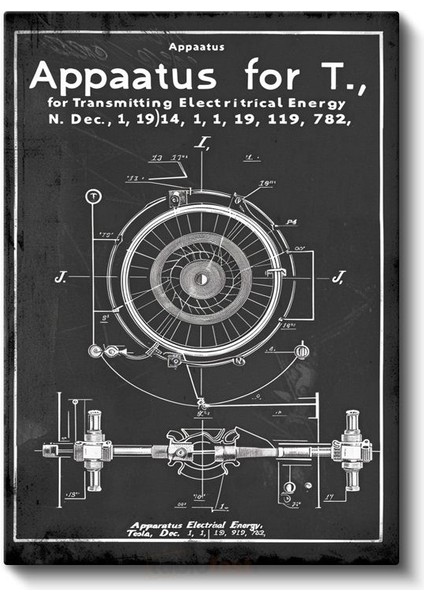 Tesla Bobini - Elektrik Enerjisi Iletim Cihazı Patenti Kanvas Tablo fiyatları