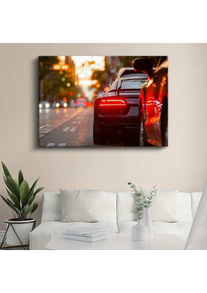 Audi R8 Gece Görünümü - Şehir Işıklarında Parlayan Süper Otomobil Kanvas Tablo