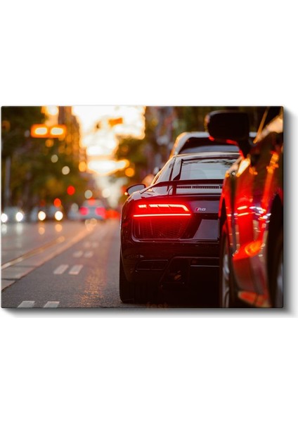 Audi R8 Gece Görünümü - Şehir Işıklarında Parlayan Süper Otomobil Kanvas Tablo fiyatları
