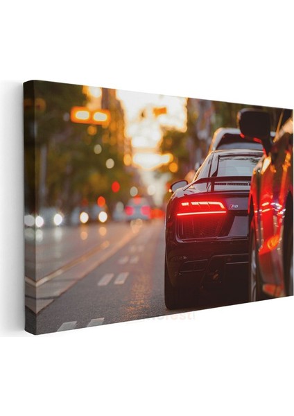 Audi R8 Gece Görünümü - Şehir Işıklarında Parlayan Süper Otomobil Kanvas Tablo modelleri