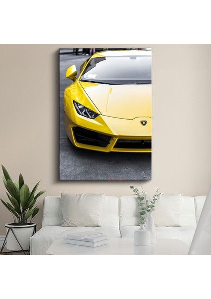 Lamborghini Huracan - Sarı Spor Otomobil Detayı Kanvas Tablo