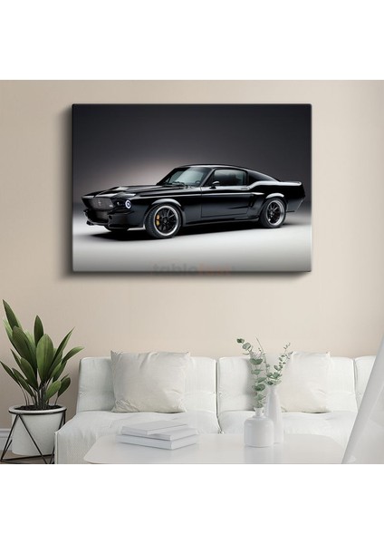 Ford Mustang - Siyah Modifiye Klasik Amerikan Arabası Kanvas Tablo