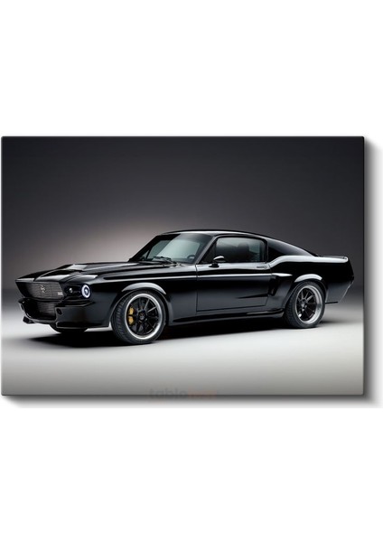 Ford Mustang - Siyah Modifiye Klasik Amerikan Arabası Kanvas Tablo fiyatları