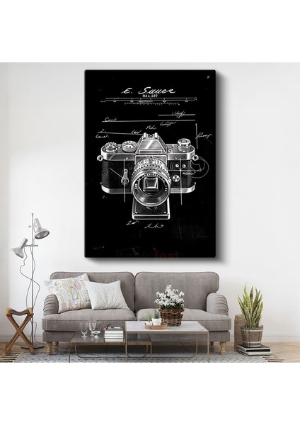 Fotoğraf Makinesi Şeması - Klasik Analog Ekipman Kanvas Tablo