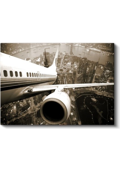 Yolcu Uçağı - Şehir Manzarası Üzerinde Uçan Jet Kanvas Tablo fiyatları