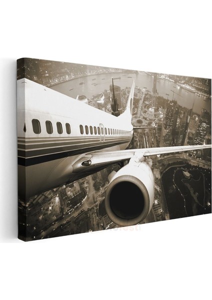 Yolcu Uçağı - Şehir Manzarası Üzerinde Uçan Jet Kanvas Tablo modelleri