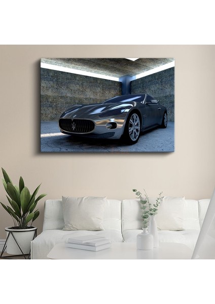 Maserati Granturismo - Gümüş Lüks Italyan Spor Otomobil Kanvas Tablo