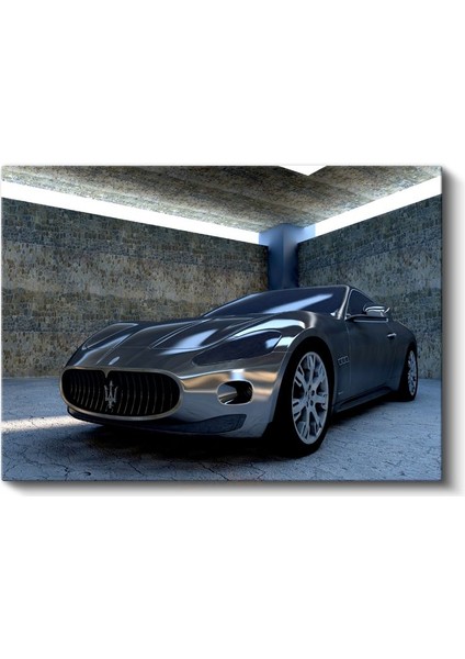 Maserati Granturismo - Gümüş Lüks Italyan Spor Otomobil Kanvas Tablo fiyatları
