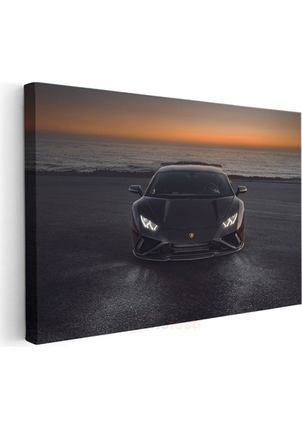 Lamborghini Huracan - Gün Batımında Siyah Süper Otomobil Kanvas Tablo modelleri