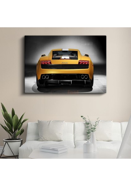 Lamborghini Gallardo - Sarı Süper Otomobil Arka Görünüm Kanvas Tablo