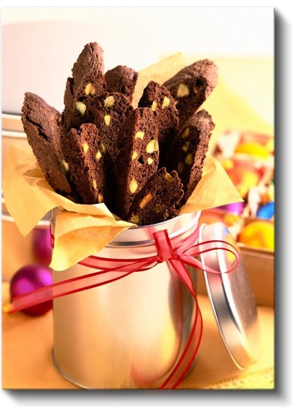 Çikolatalı Biscotti - Kavanozda Sunulan Ev Yapımı Kurabiyeler Kanvas Tablo fiyatları