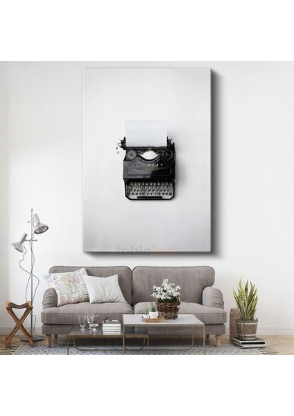 Nostaljik Daktilo - Siyah Beyaz Retro Yazı Makinesi Kanvas Tablo