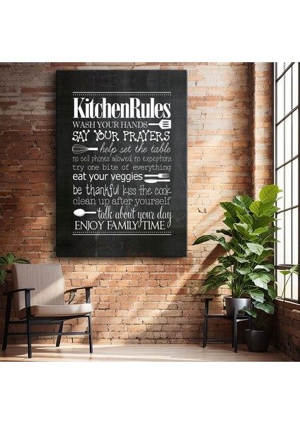 Kitchen Rules - Mutfak Kuralları Ingilizce Tipografi Kanvas Tablo