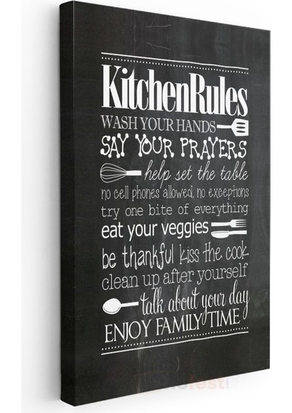 Kitchen Rules - Mutfak Kuralları Ingilizce Tipografi Kanvas Tablo modelleri