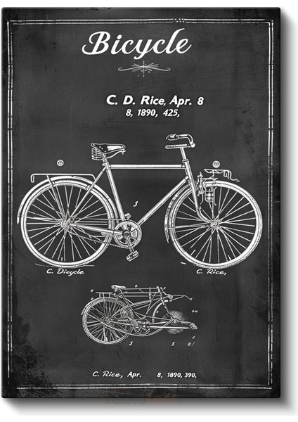 Klasik Bisiklet - 1890 Vintage Teknik Çizim Kanvas Tablo fiyatları