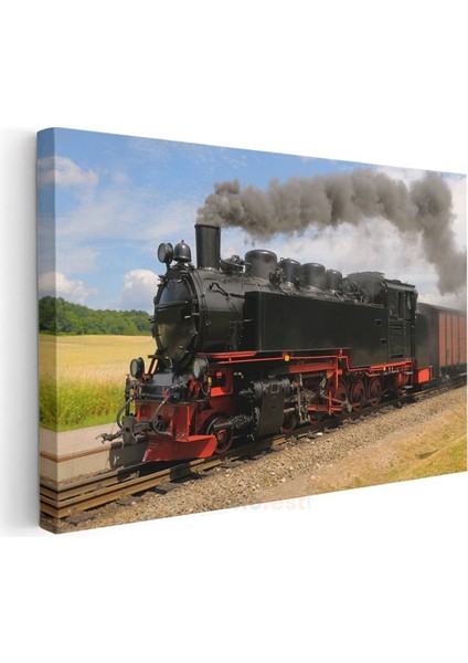 Buharlı Lokomotif - Kırmızı Detaylı Kara Tren Kanvas Tablo modelleri