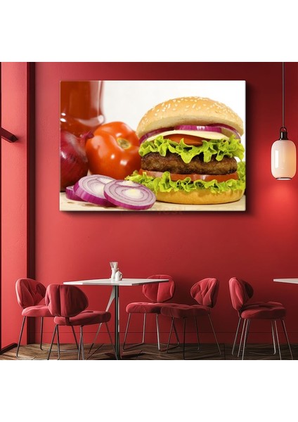 Lezzetli Hamburger - Taze Sebzelerle Hazırlanmış Kanvas Tablo