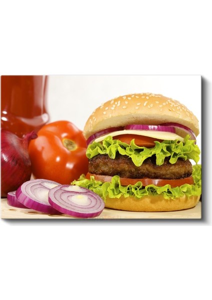 Lezzetli Hamburger - Taze Sebzelerle Hazırlanmış Kanvas Tablo fiyatları
