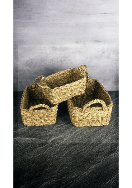 Doğal Hasır Örgü Sepet Seti 3’lü – Dekoratif ve Çok Amaçlı Saklama Sepeti, El Örgüsü, Kulplu fiyatları