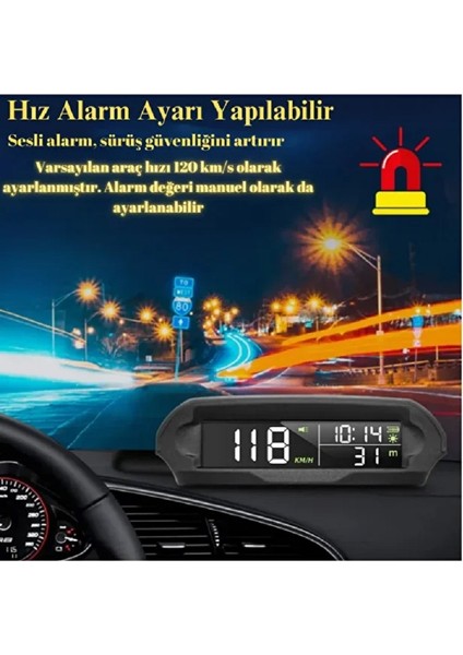 Araç Güneş Enerjili Hız Ölçer S98 Hud Ekranı Evrensel Gps Hız Göstergesi