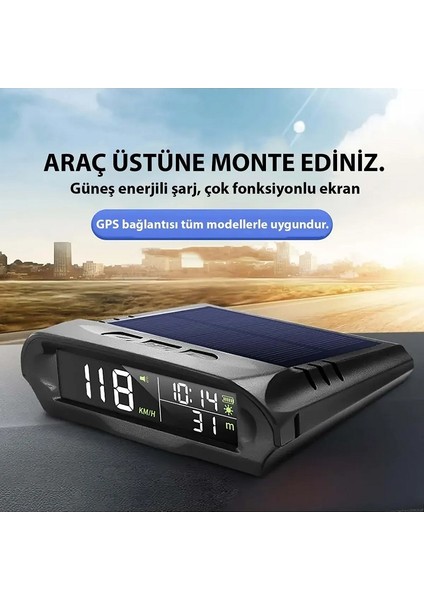 Araç Güneş Enerjili Hız Ölçer S98 Hud Ekranı Evrensel Gps Hız Göstergesi