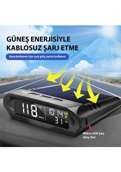 Araç Güneş Enerjili Hız Ölçer S98 Hud Ekranı Evrensel Gps Hız Göstergesi