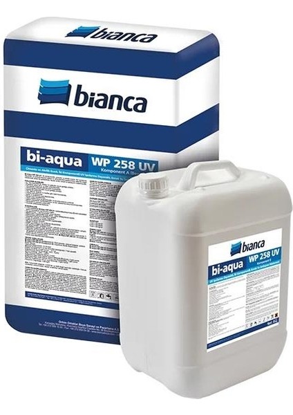Bi-Aqua WP-258 Çimento ve Akrilik Esaslı Iki Komponentli Uv Dayanımlı Esnek Su Izolasyon Malzemesi 33 kg