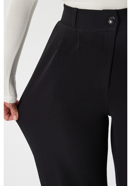 Likra Serisi Flex Bel Lastikli Esnek Siyah Palazzo Pantolon indirimleri