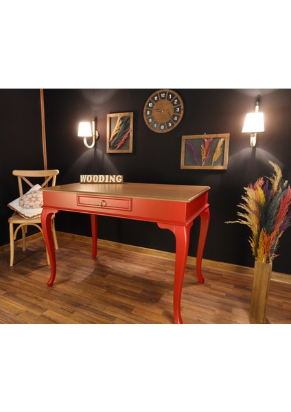 100 cm Çekmeceli Masif Kırmızı Naturel Çalışma Masası modelleri