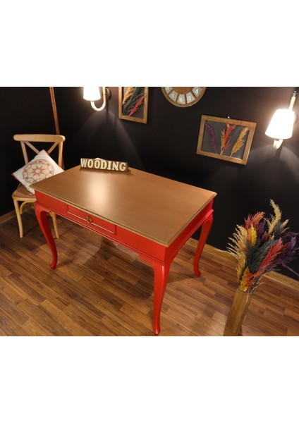 100 cm Çekmeceli Masif Kırmızı Naturel Çalışma Masası fırsatları