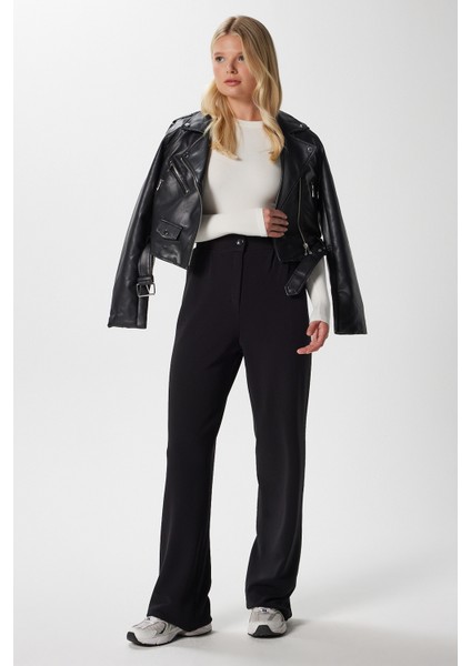 Likra Serisi Flex Bel Lastikli Esnek Siyah Palazzo Pantolon fiyatları