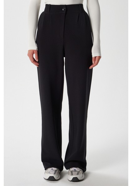 Likra Serisi Flex Bel Lastikli Esnek Siyah Palazzo Pantolon modelleri