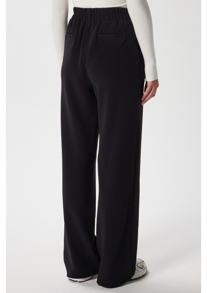 Likra Serisi Flex Bel Lastikli Esnek Siyah Palazzo Pantolon fırsatları