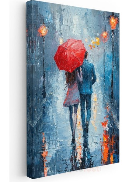 Romantik Yağmur - Kırmızı Şemsiyeli Soyut Izlenim Kanvas Tablo modelleri