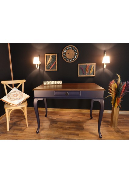 100 cm Çekmeceli Masif Lacivert Ceviz Çalışma Masası