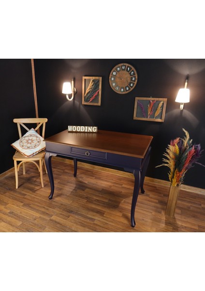 100 cm Çekmeceli Masif Lacivert Ceviz Çalışma Masası fırsatları